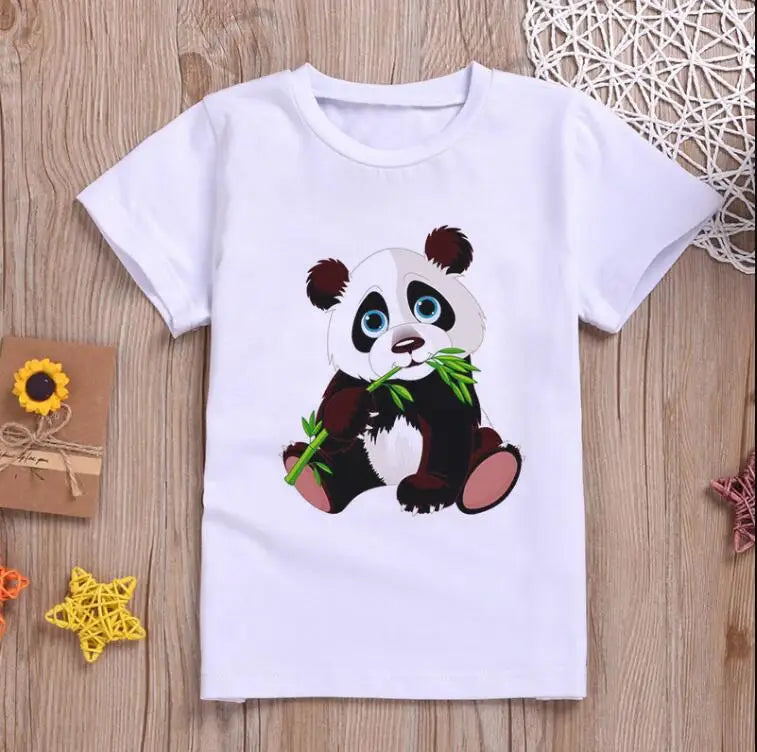 Children Clothing Cartoon T Shirt For Kids Summer Top Tees Boys Girls Novelty Panda Sweet Tshirt O-neck Unisex