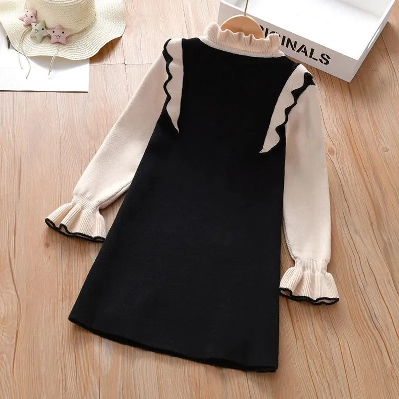 2025 Autumn winter Teenagers Girls Kids bowtie Knit Sweater Dresses Princess clothes new year christmas 4 5 6 7 8 9 10 11 year