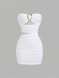 Women's Sexy Slim-Fit Strapless Bustier Mini Dress with Metal Buckle