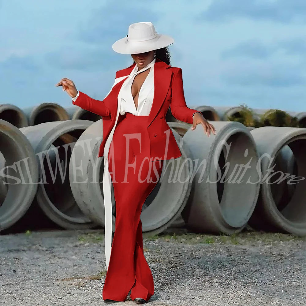 Fashion Pure White Female Suit 2 Pieces Jacket Pants Women Ladies Evening Party Tuxedos Formal Work Wear For Wedding