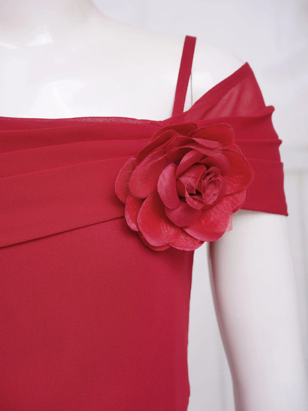 Kids Girls Elegant Party Dress Wedding Bridesmaid Birthday Prom Gown Off Shoulder Ruched 3D Flower Applique Chiffon Maxi Dresses
