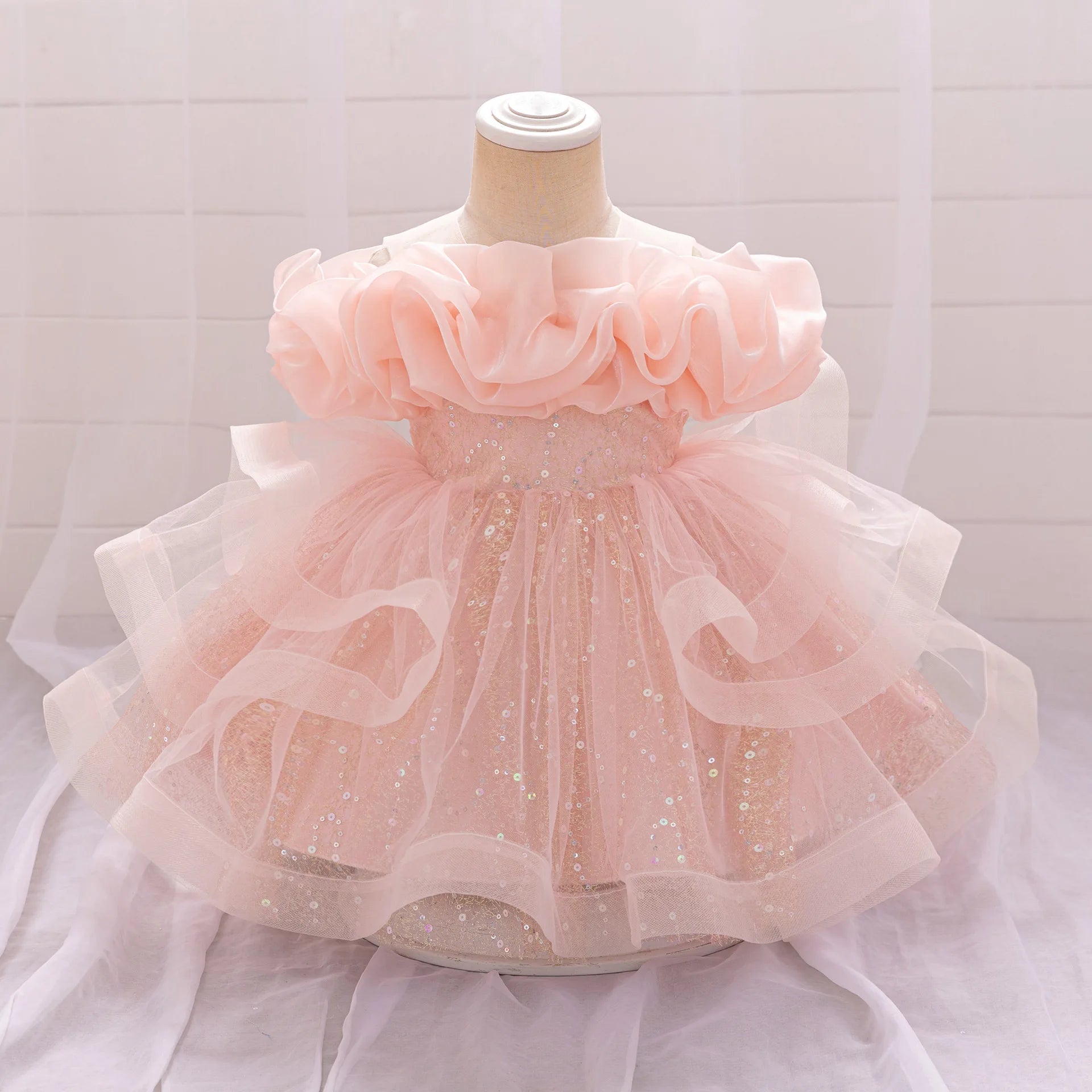 Baby Dress Girl Sequin Princess Gown Fashionable Children Clothing One Year Old Toddler Dress Wedding Clothes Piano Costume