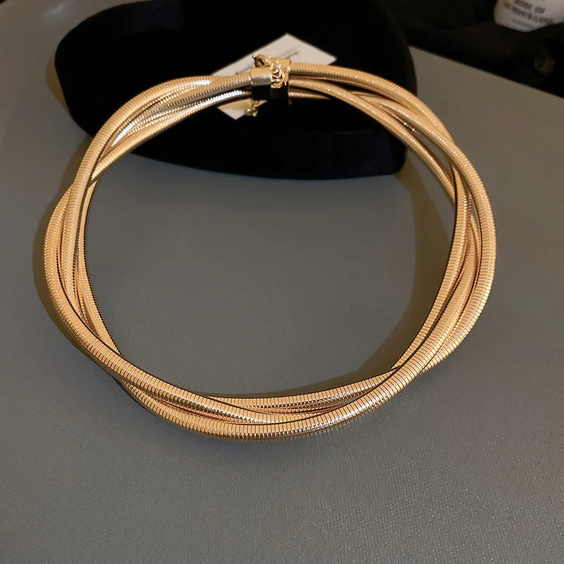 European American Multi-layer Winding Versatile Necklace for Women Fashion Personality Geometric Neck Chain Jewelry Accessories
