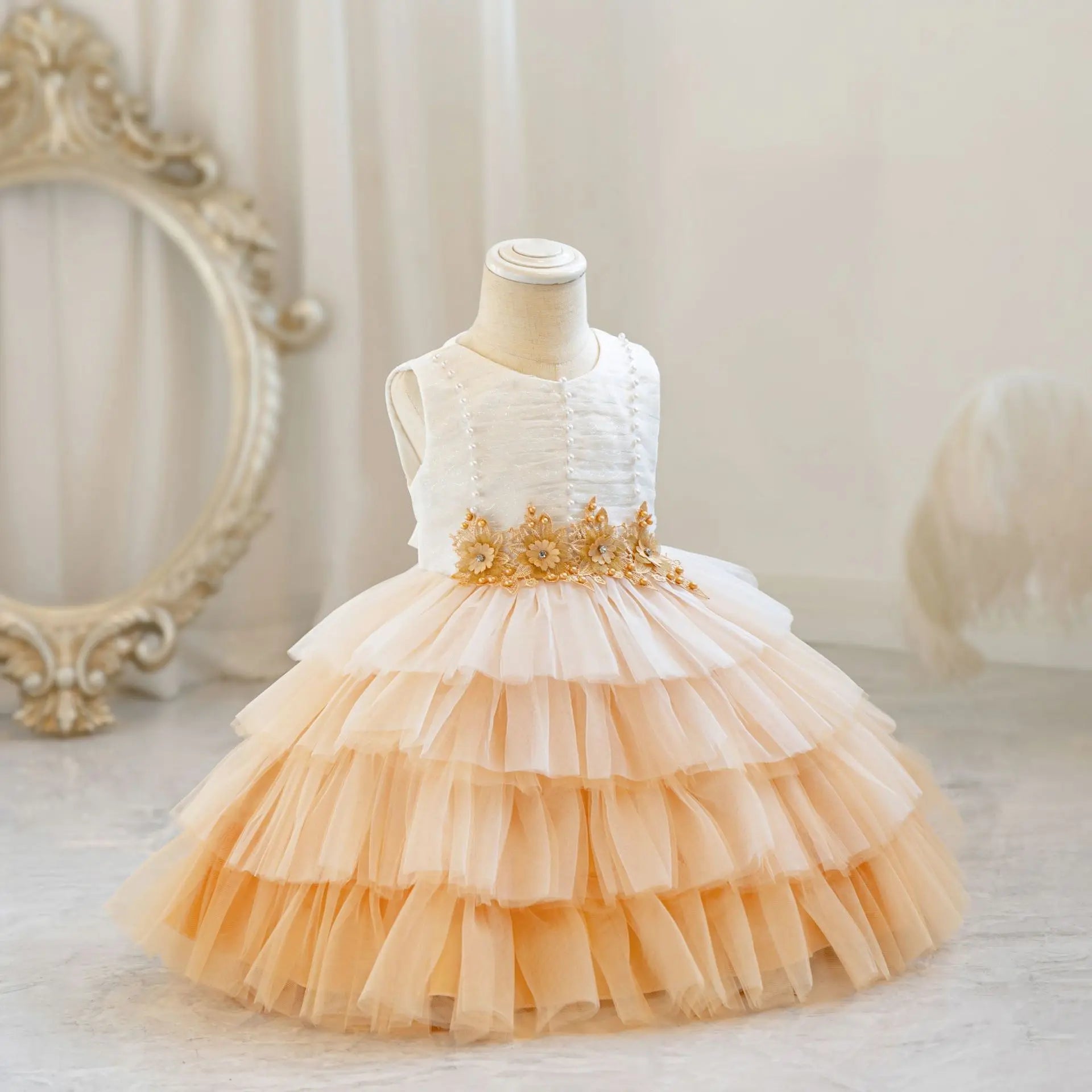 Children's Wedding Dress Puffy Tulle Princess Dress Baby Girl's First Birthday Banquet Dress