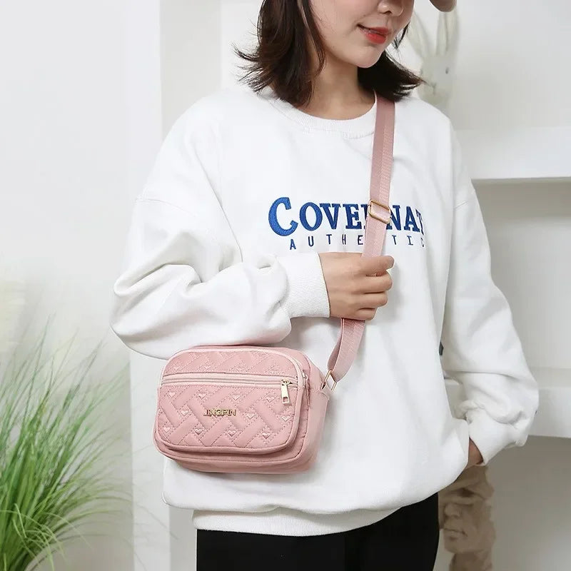2024 New Fashion Embroidery Women Nylon Square Handbags Lady's Shoulder Cross Body Female Casual Women's Zipper Handbag