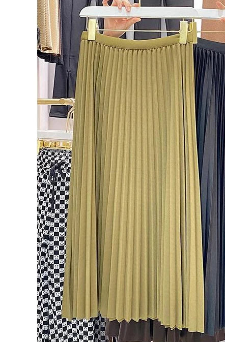 2024 Women Elegant Pleated Skirt High Waist Women Mid-long Skirt Female Ladies High Quality Women Midi Skirt Black Saia