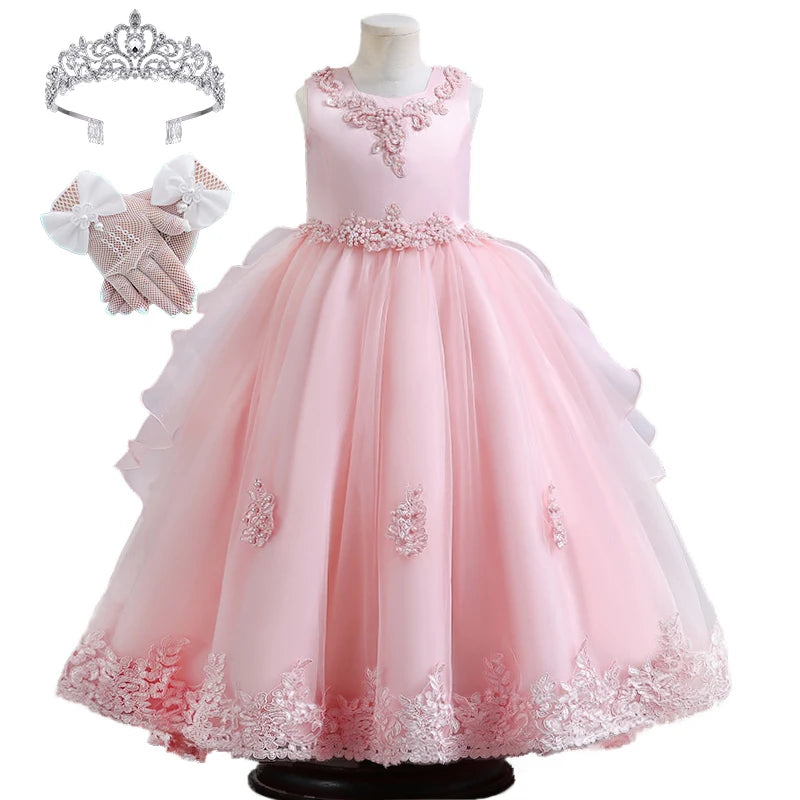 Formal Occasion Girls Floor Length with Train Wedding Evening Cocktail Dresses Children's Stage Show Bridesmaid Graduation Dress