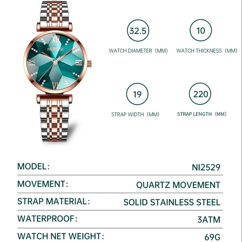 NIBOSI Women Watches Analog Rose Gold Women's Watch for Girls Diamond Studded with Stylish Watches Waterproof Relogio Feminino
