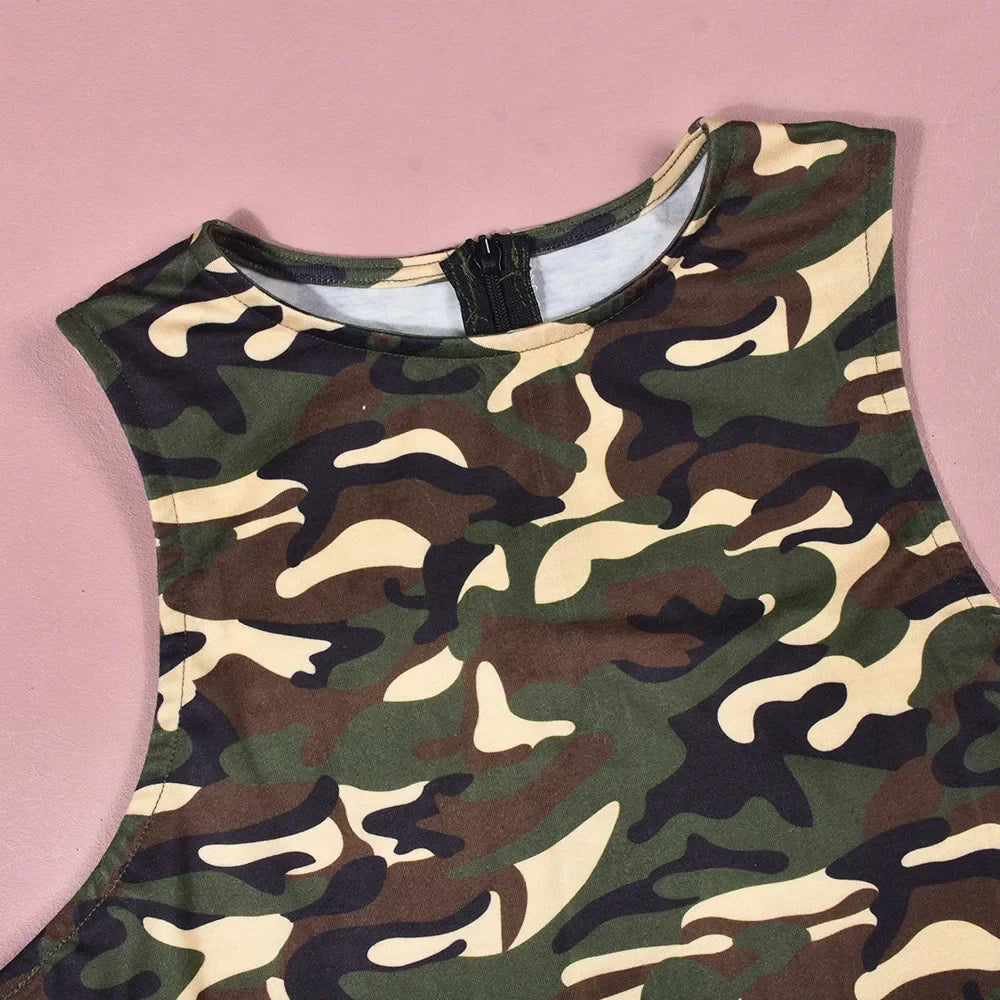 Women Fashion Camouflage Print Skinny Jumpsuits O Neck Sleeveless Slim Casual Streetwear Overalls Club Rompers Fitness Jumpsuit