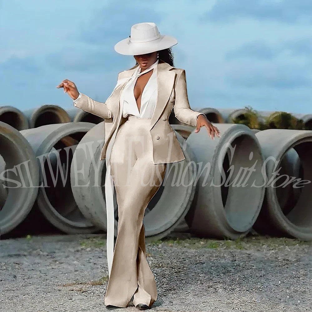 Fashion Pure White Female Suit 2 Pieces Jacket Pants Women Ladies Evening Party Tuxedos Formal Work Wear For Wedding