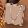 Trendy Stainless Steel Double Layer Necklace for Women Fashion Crystal Bead Pendant Necklaces Clavicle Chain Party Jewelry