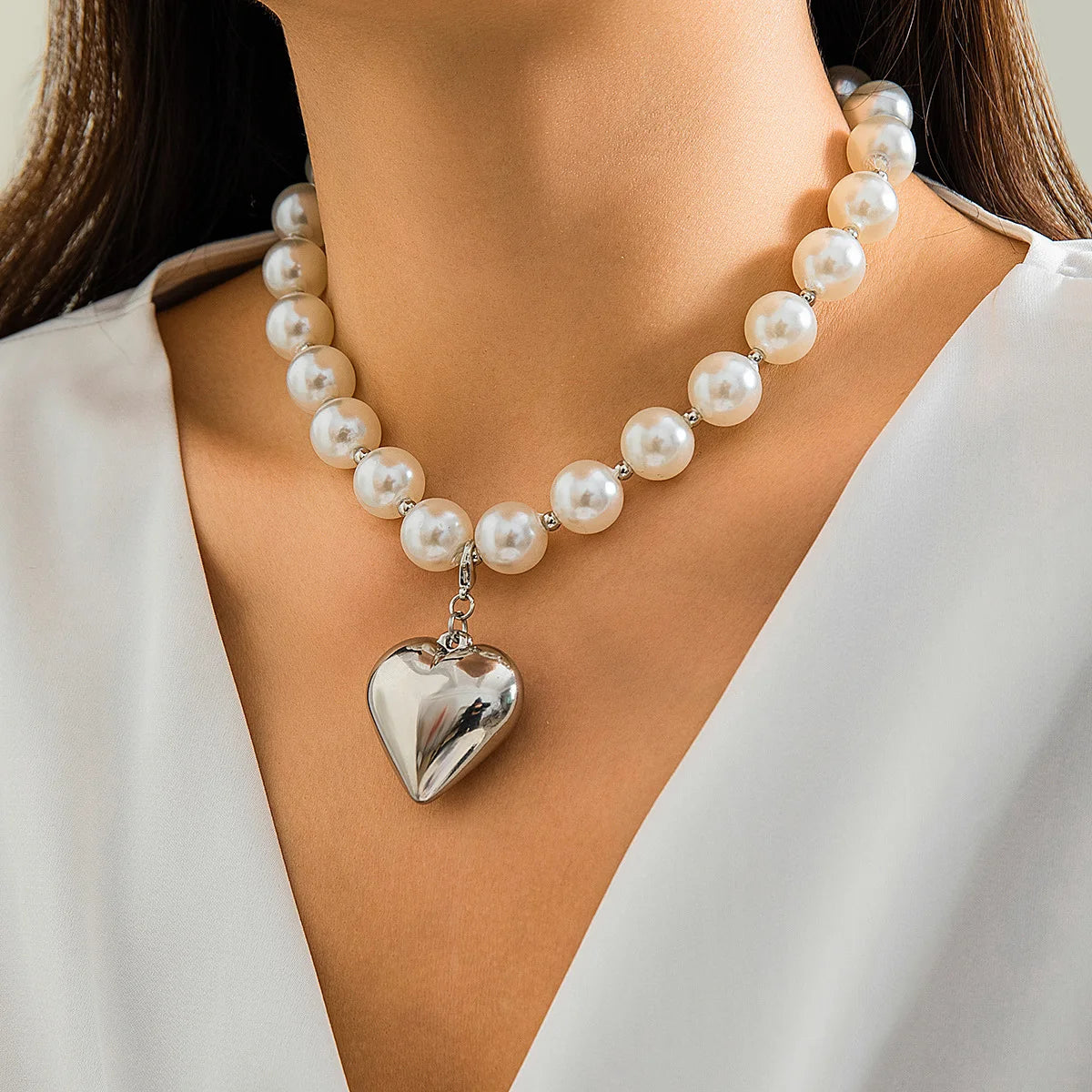 Big CCB Ball Beaded Chain and Heart Pendant Necklace for Women Trendy Choker Collar on the Neck Accessories 2024 Fashion Jewelry