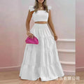 Dress Set Two-piece Women's Clothing Solid Color Sexy Suspender Large Swing Skirt Short Sleeved Square Neck Top Summer Outfits