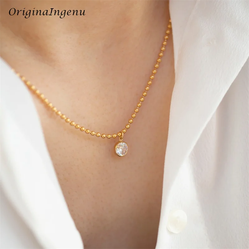 14K Gold Filled Ball Chain Zircon Pendant Necklace Minimalist Zircon Necklace Tarnish Resistant Jewelry for Women