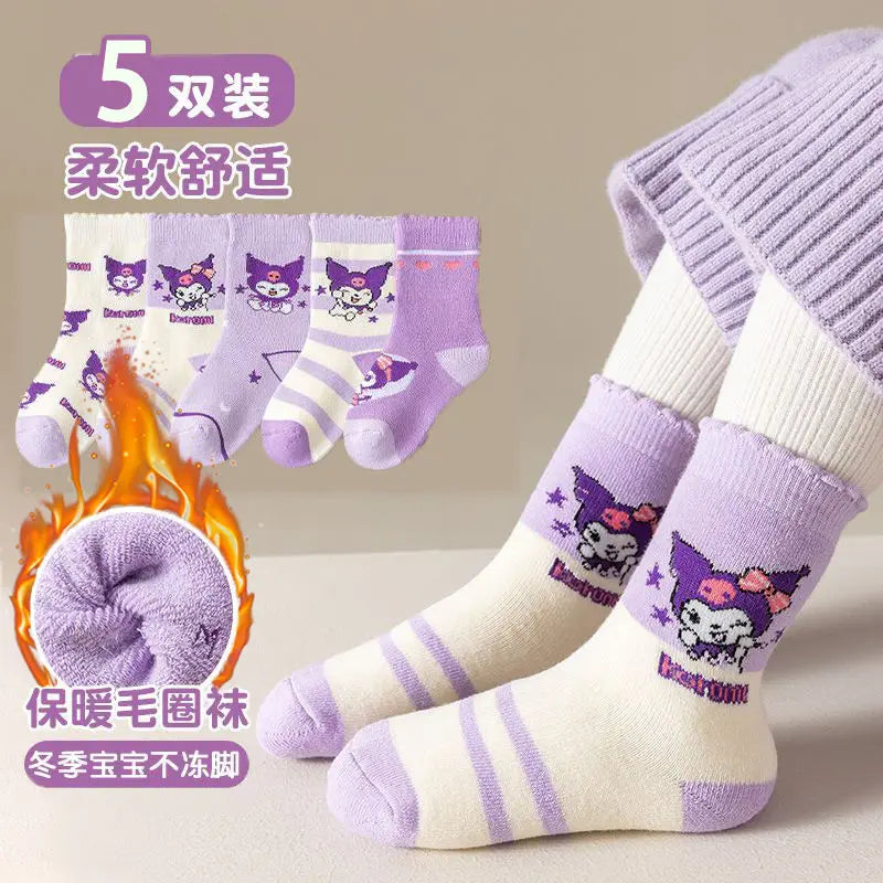 Cute Stellalous Kuromi Girl Fur Coat Plush Jacket Fashion Hooded Padded Jacket Winter New Teen Thicken Warmth Fur Coat Outerwear