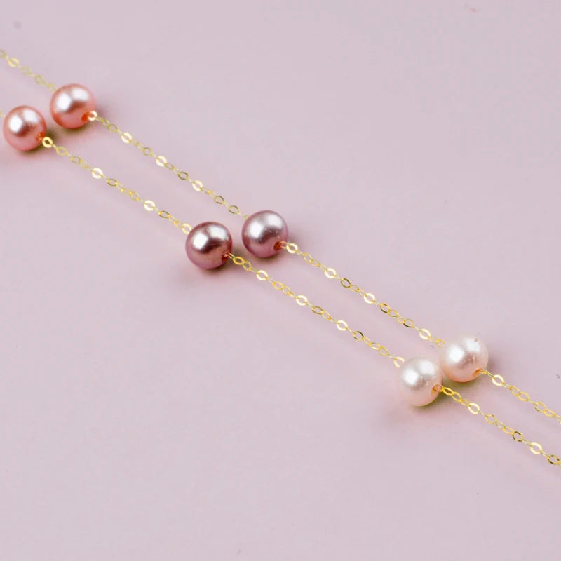 NYMPH Real 18K Gold Natural Pearl Necklace Au750 Fine Jewelry Near Round Aniversary Gift For Women Mix Color X321-1