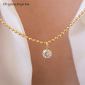 14K Gold Filled Ball Chain Zircon Pendant Necklace Minimalist Zircon Necklace Tarnish Resistant Jewelry for Women