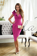 Women Sexy Ruffle Bodycon Dress Sleeveless V-Neck Party Club Midi Dress Casual Solid Color Hip Wrap Dress