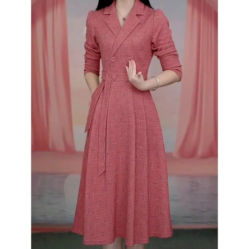 Western-style Women's Dress 2025 Spring Autumn Female Fashion New Temperament Long-sleeved Dresses Korean Shrinking Slim Dress.
