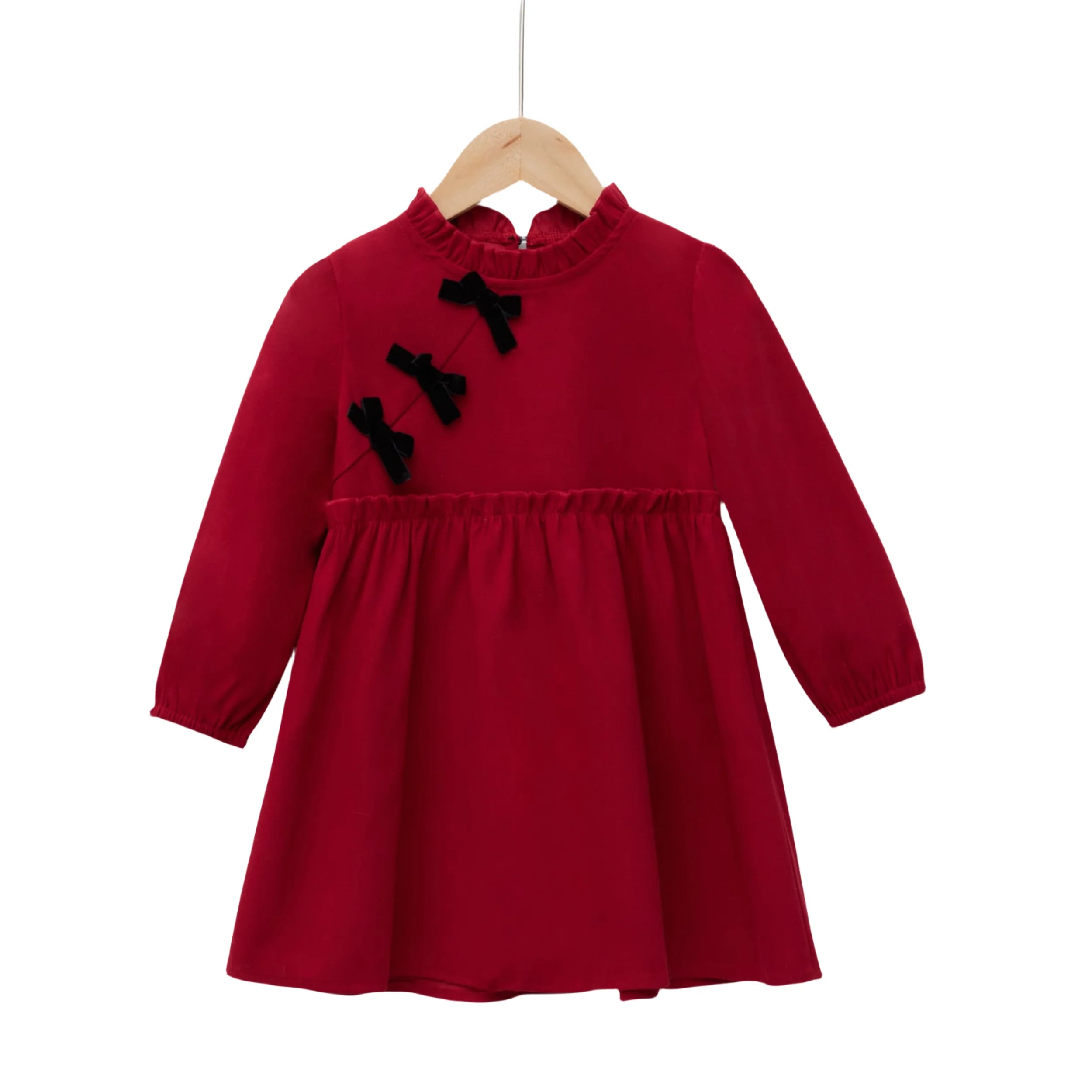 Winter children girls new Chinese dress lotus lace collar fold waist oblique bow buttons red warm elegant festive dress