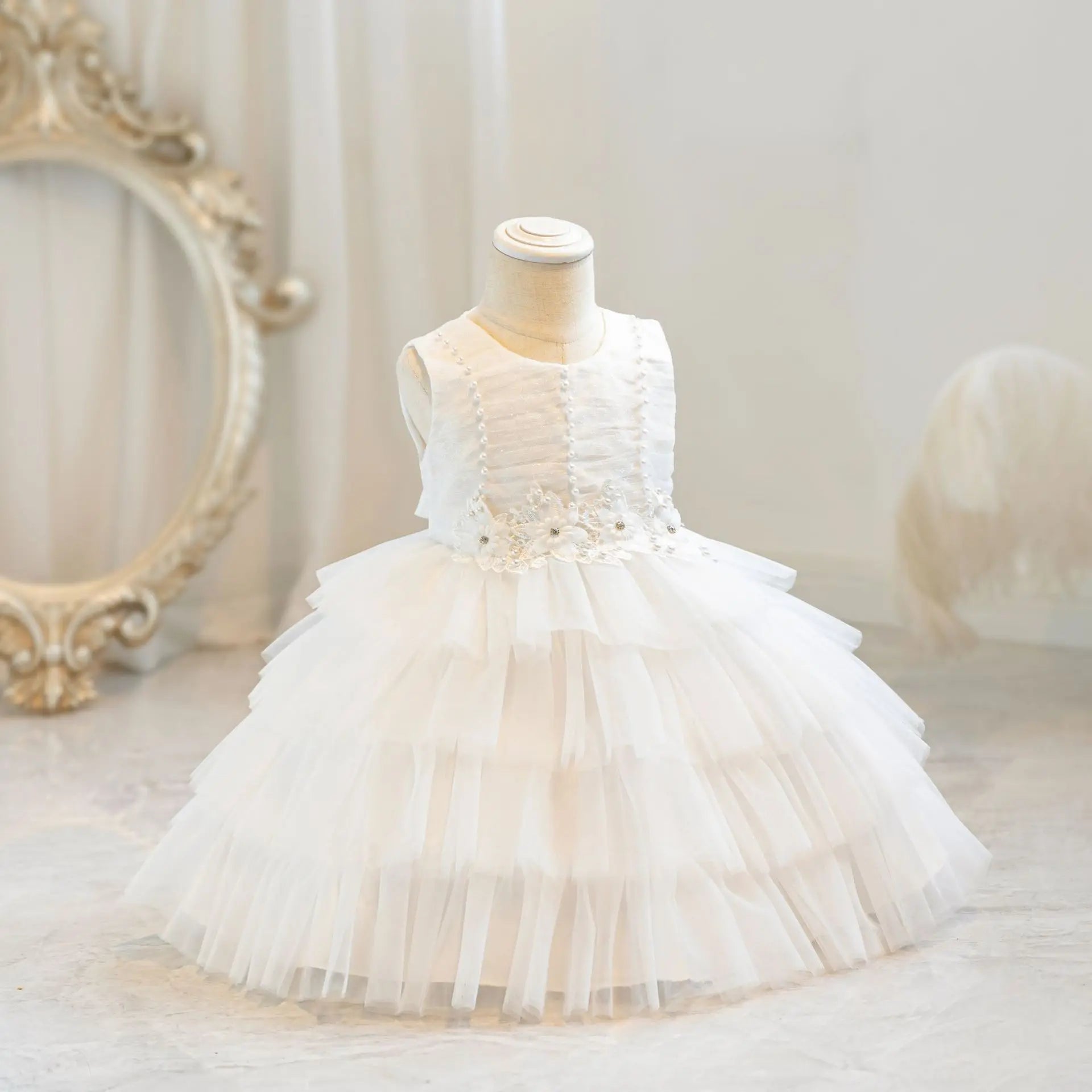 Children's Wedding Dress Puffy Tulle Princess Dress Baby Girl's First Birthday Banquet Dress