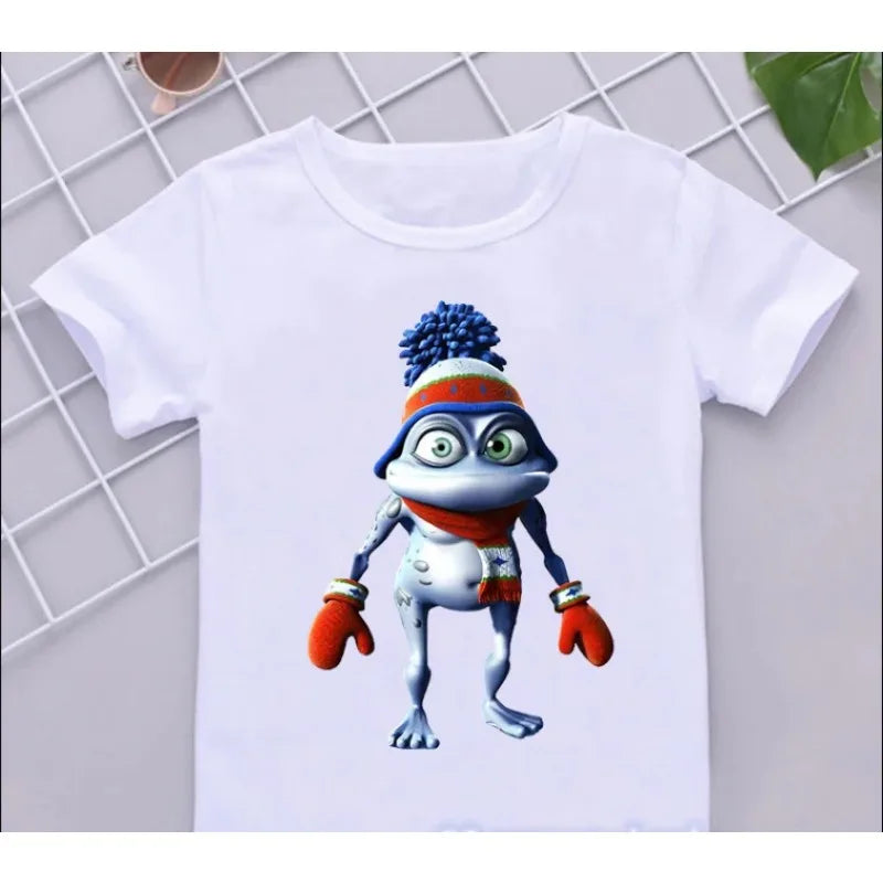 Funny Boys T-Shirts New Crazy Frog Anime Cartoon Print Children'S Tshirts Hip-Hop  Clothes White Short-Sleeved Shirt Tops