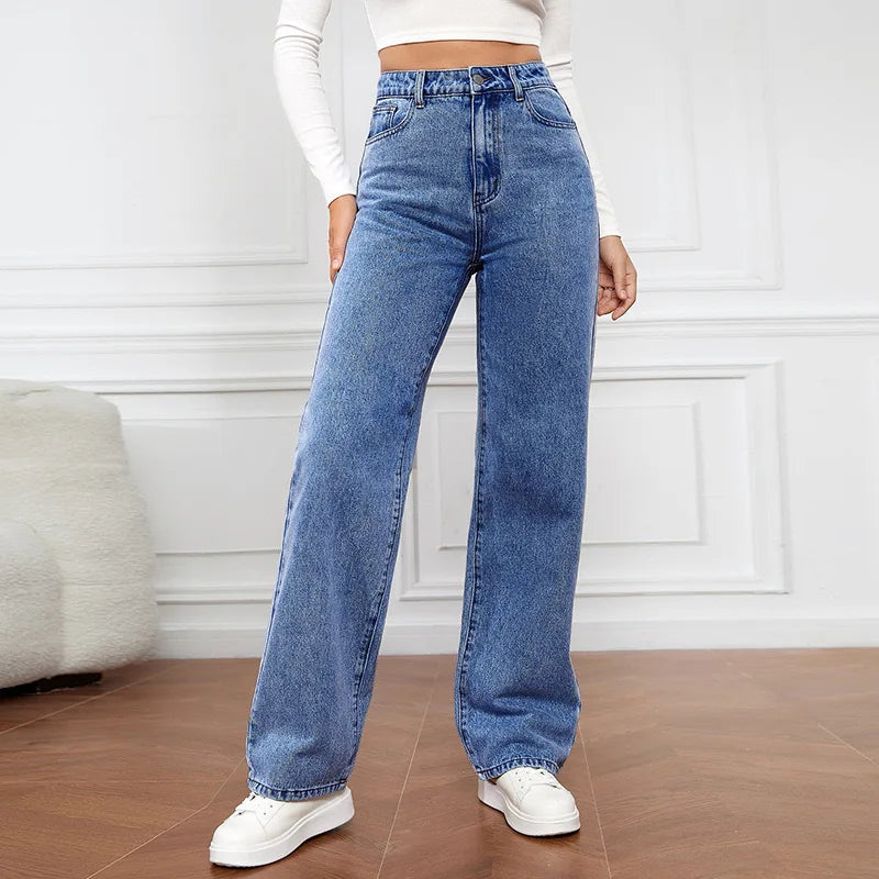 Women's Hot Sale High Waist Stretch Washed Denim Fashionable Straight Jeans Women's Pants women jeans black pants woman clothing