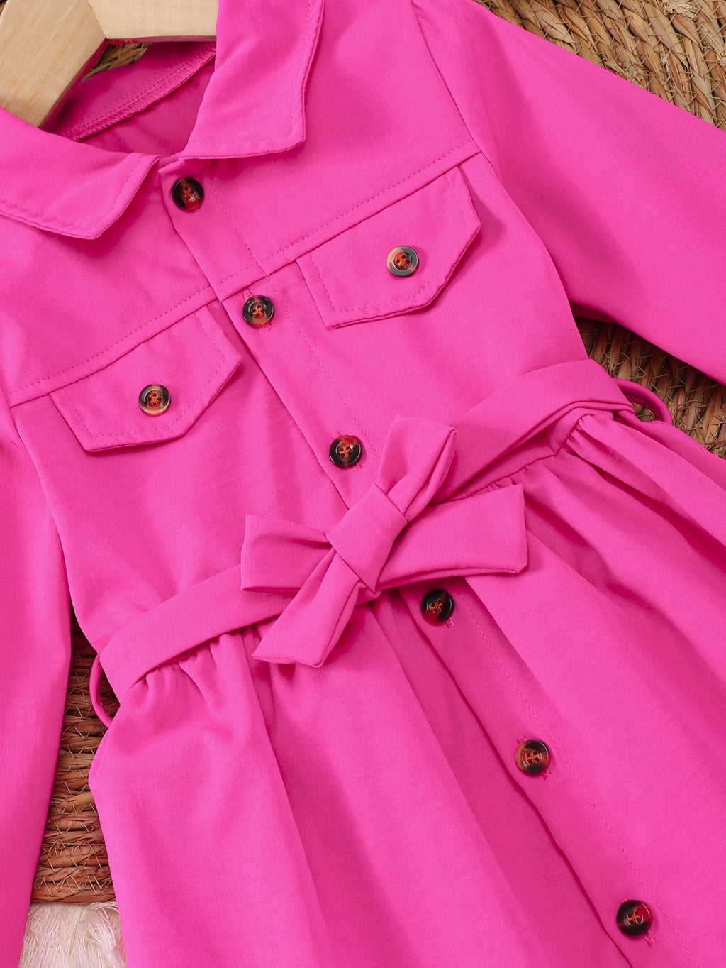 A New Fashionable Dress For Girls In Autumn And Winter A Two-Piece Set Of Rose-Red Workwear Long-Sleeved Dress With A Belt