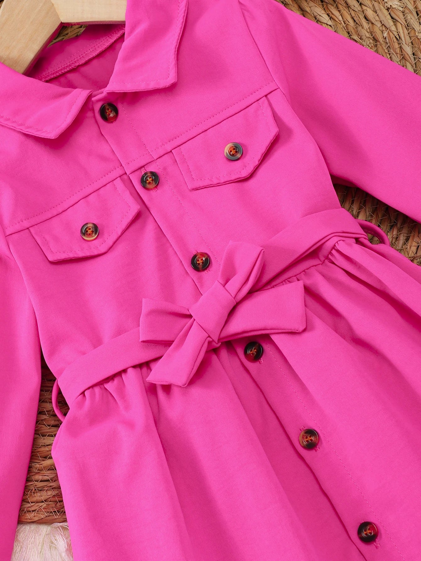 A New Fashionable Dress For Girls In Autumn And Winter A Two-Piece Set Of Rose-Red Workwear Long-Sleeved Dress With A Belt