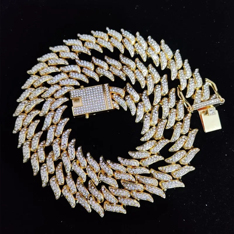 Men Women Hip Hop Chain Necklace 20mm Width Thorn Shape Chains Hiphop Iced Out Bling Bling Necklace Fashion Charm Jewelry