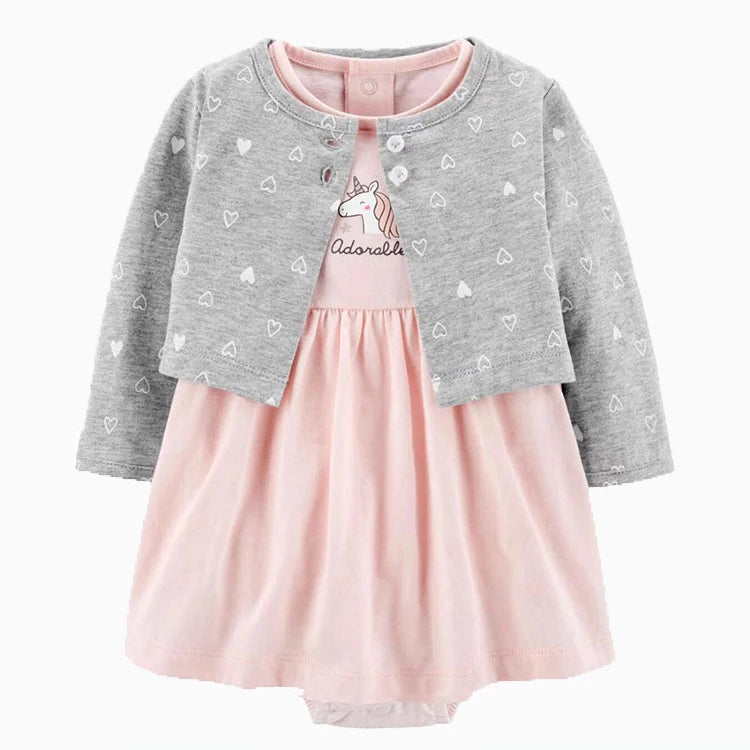 2pcs Spring Summer Infant Baby Girls Clothes Sets Toddler Dresses Long Sleeves Cardigan+Bodysuit Dress Newborn Girl Outfit