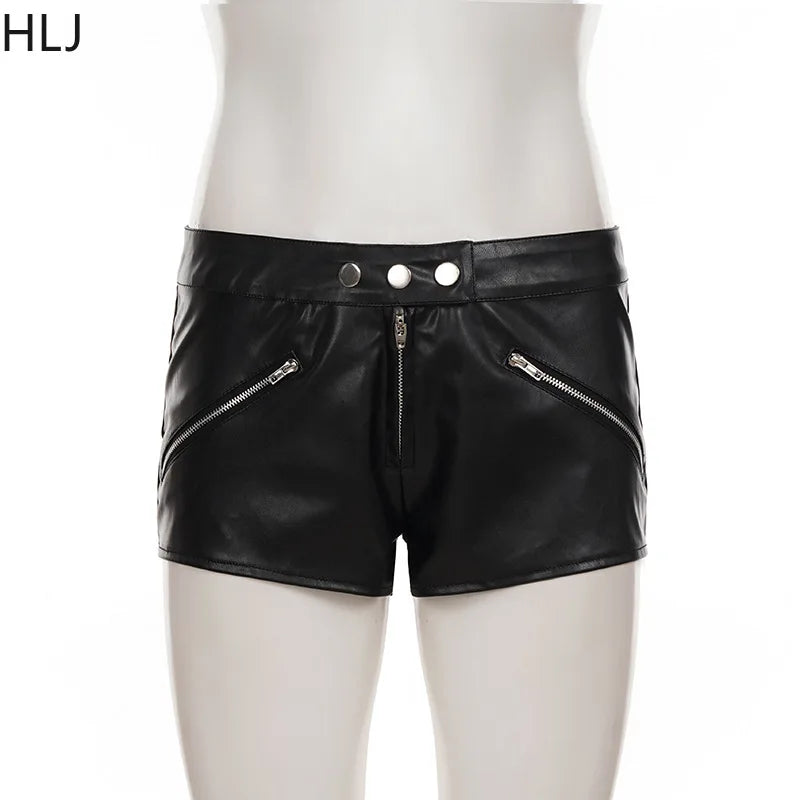 HLJ Black Fashion Feather Splicing Leather Two Piece Sets Women V Neck Long Sleeve Top+Shorts Outfits Trend Y2K 2pcs Streetwear
