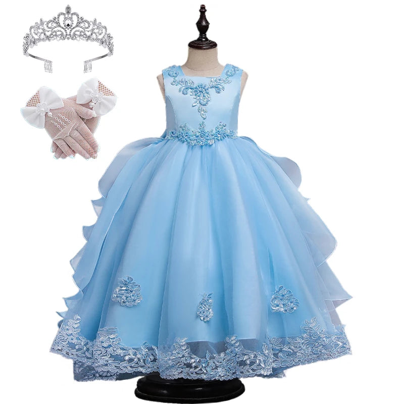 Formal Occasion Girls Floor Length with Train Wedding Evening Cocktail Dresses Children's Stage Show Bridesmaid Graduation Dress