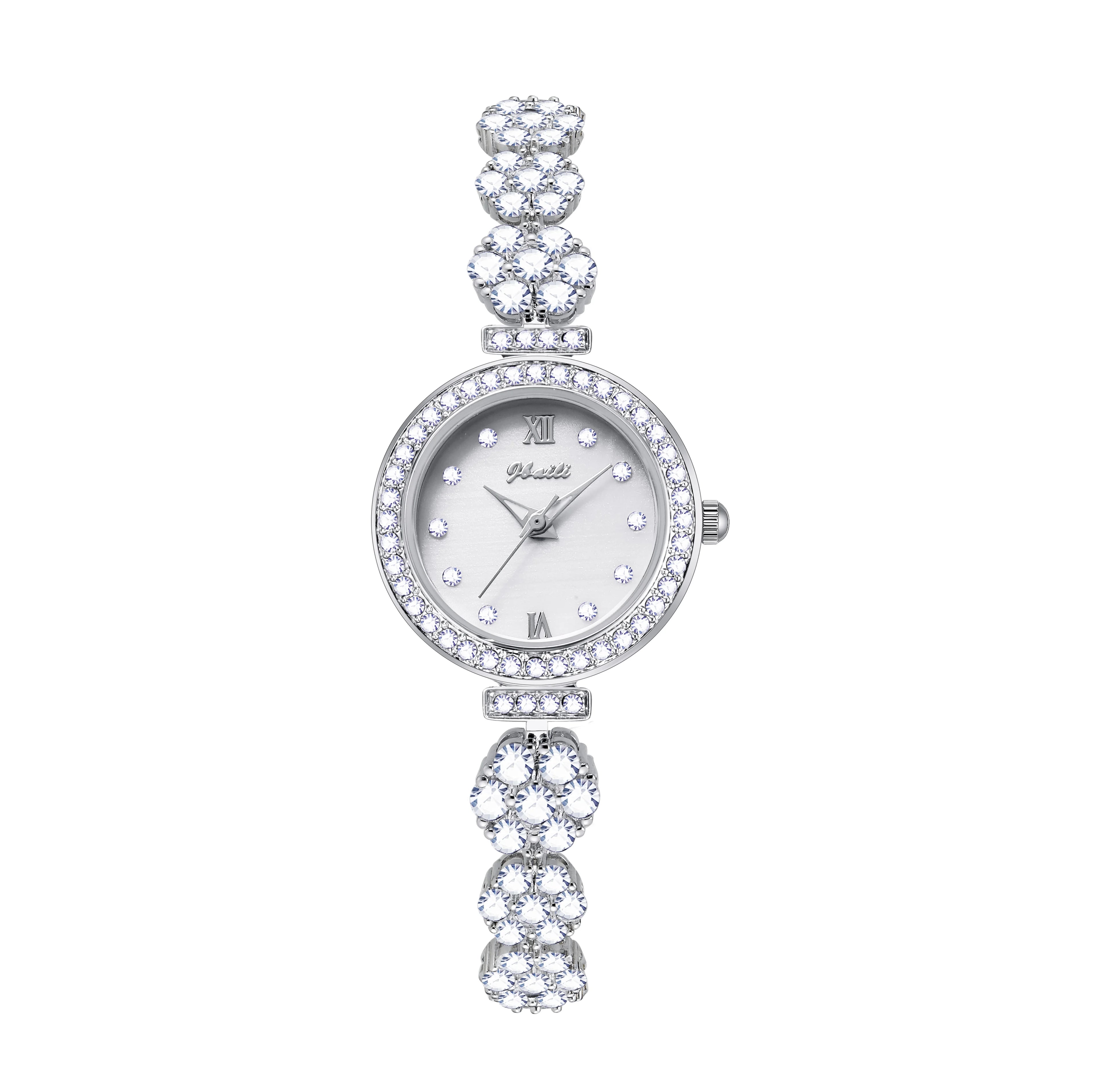 Personalized temperament round diamond silver four flower jade round diamond pearl rosegold strap luminous women quartz watch