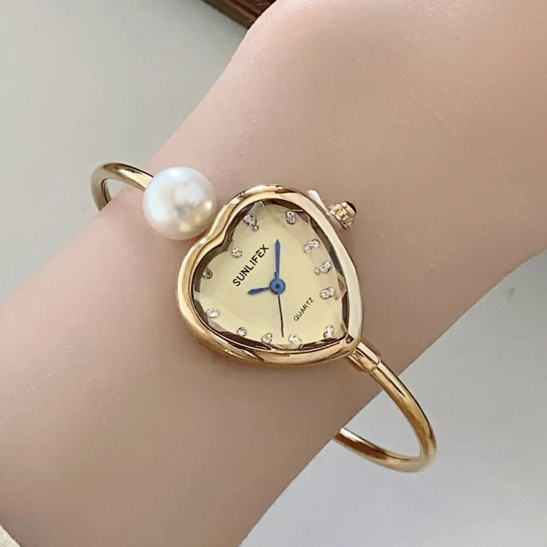 Sunlifex Women Pearl Bracelet Watches Heart DialLadies Quartz Wristwatch Fashion Femal Dropshipping Clock reloj para mujer