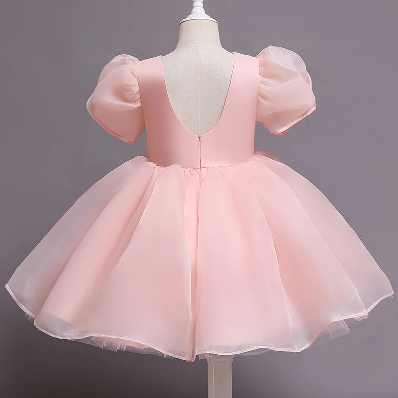 Princess Dress for Girls Puff Sleeve Gala Party Gown Elegant Kids Birthday Outfits Flower Children Wedding Formal V-Back Dresses