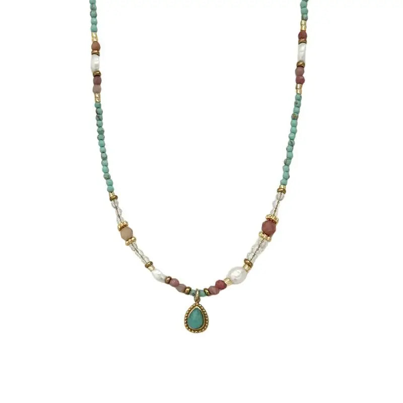 Natural Stone Freshwater Pearl Necklaces For Women Fashion Sexy Green Water Droplet Pendant Collarbone Chain Jewelry Gifts