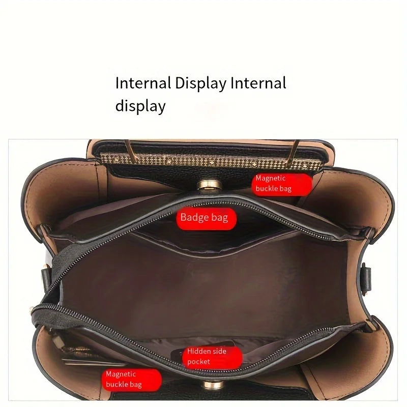 [Chic Tote Bag] Versatile Chic Black Tote Bag for Women | Polyester Lined, Zip Closure, Casual Style - Perfect for Everyday Use