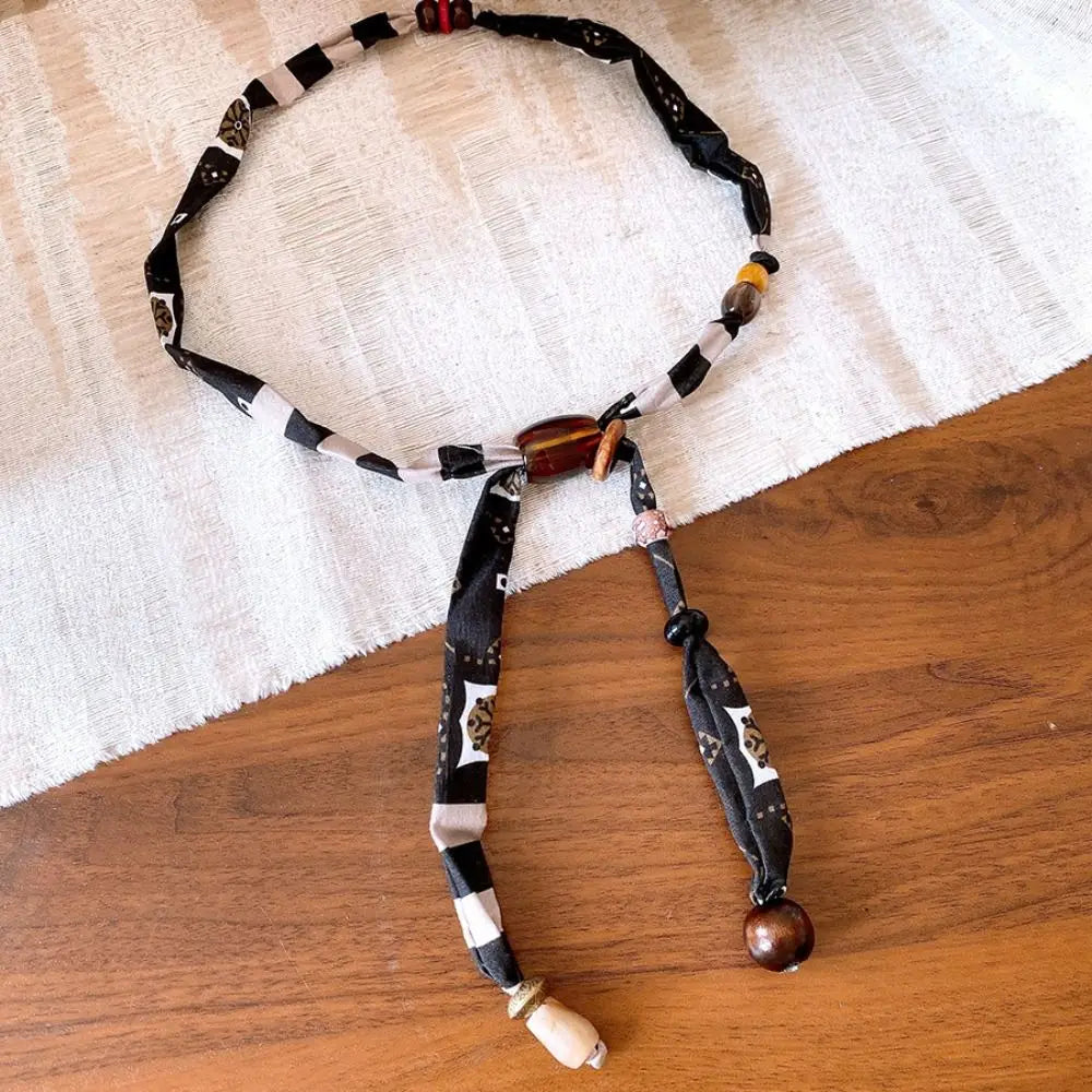 Strip Cloth Chain Necklace Multicolor Ethnic Style Wood Bead Necklace Clavicle Chain Jewelry Accessories Bohemian Choker Gift