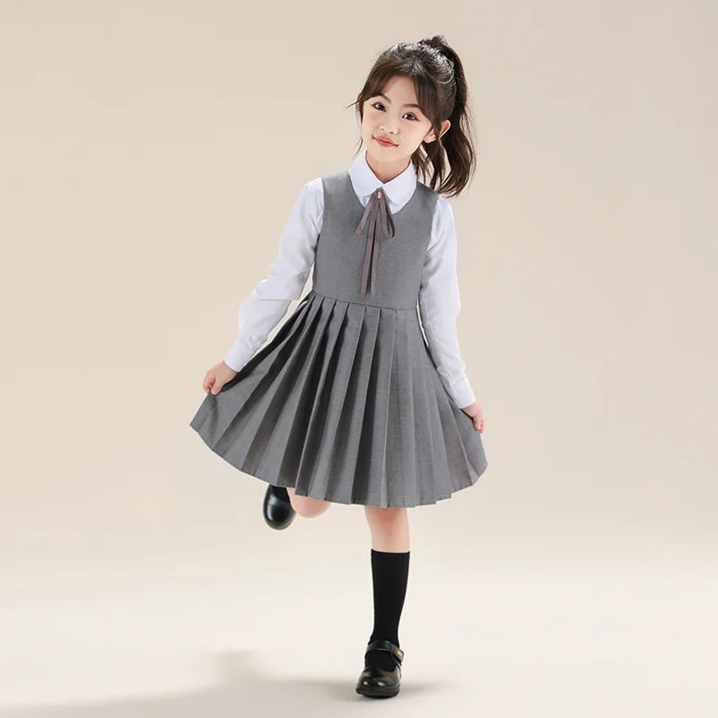 Preppy Young Girls Blazer Dress For Child School Occasion Costumes Elegant Girls Suit Formal Pleated Dress 4 5 6 8 9 10 11 12 14