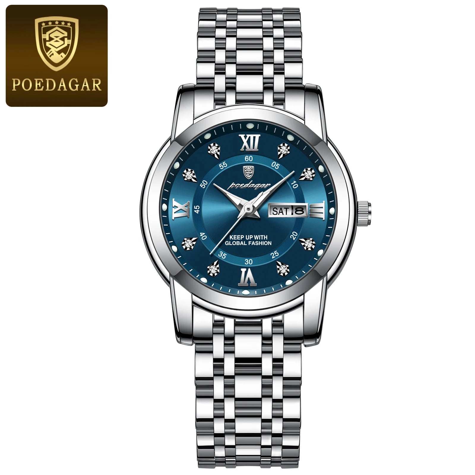 POEDAGAR Luxury Women Wristwatch Waterproof Luminous Date Week Women's Watches Stainless Steel Elegant Dress Quartz Ladies Watch
