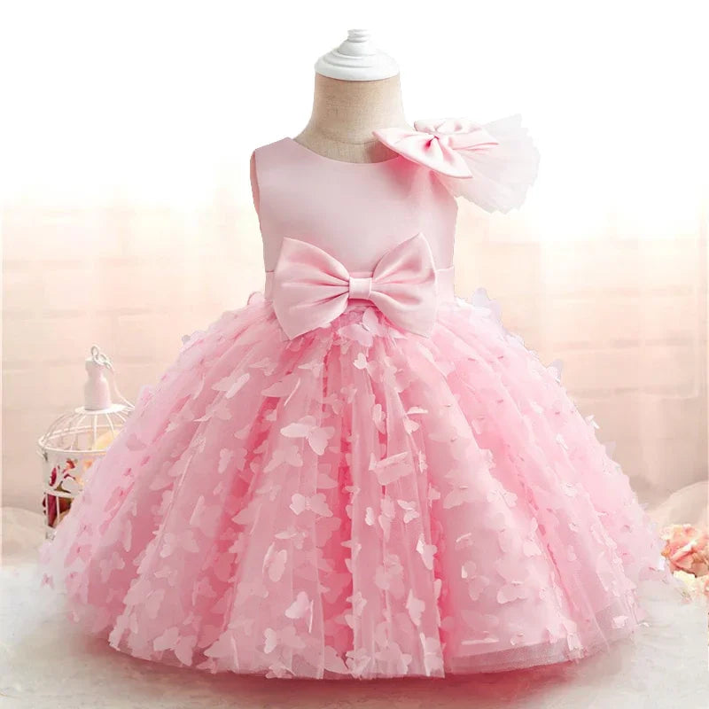 Baby Girls 1st Birthday Baptism Dress Princess Wedding Kids Party Dresses for Girl Lace Christening 3D Butterfly Mesh Gown