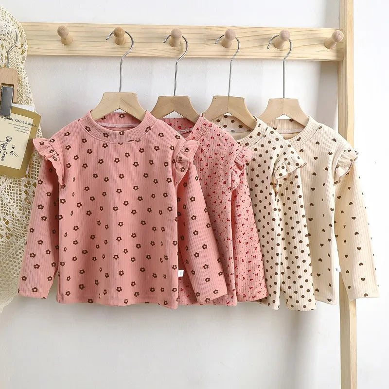 Girls Autumn Floral Bottoming Shirt Girls Flying Sleeves T-shirt Little Girl Wild Net Red Baby Kids Bottoming Shirt