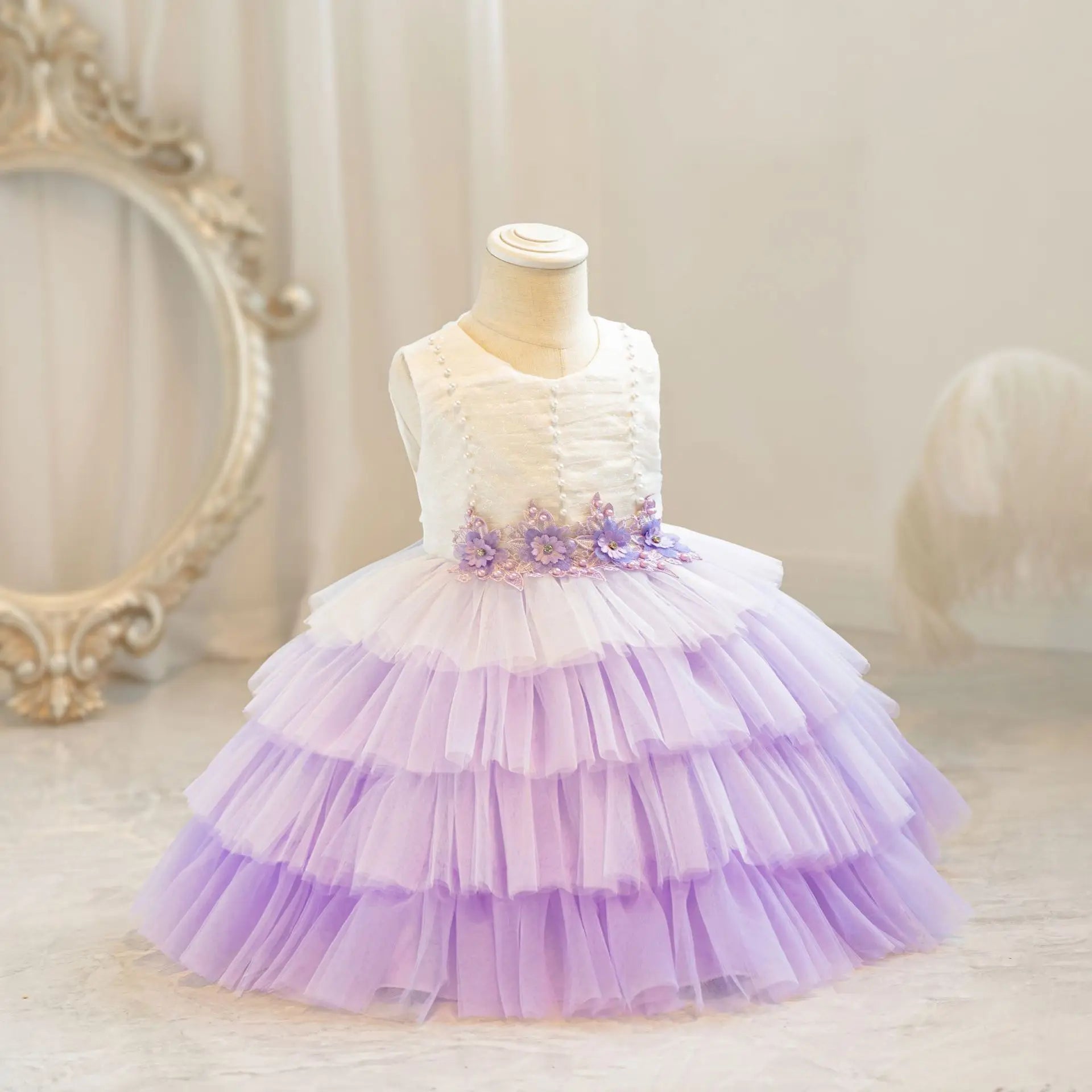 Children's Wedding Dress Puffy Tulle Princess Dress Baby Girl's First Birthday Banquet Dress