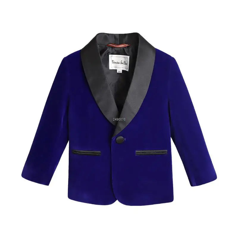 Kids 1 Year Birthday Dress Baby Boys Purple Velvet Blazer Jacket Pants Photograph Suit Children Wedding Performance Evening Wear