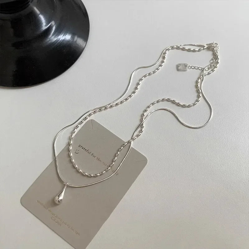 Simple Design Drop Pendant Necklace for Women Double Collar Chain Fashion Fine Jewelry Gifts