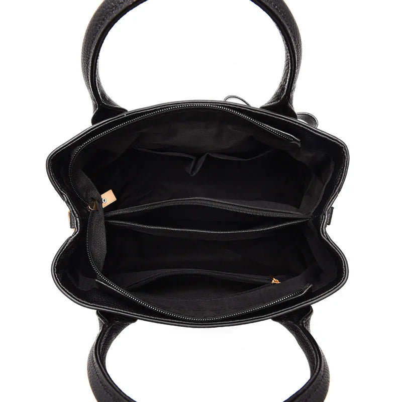 Bow Metal Pendant Top Handle Satchel Crossbody Bag, PU Leather Textured Bag Purse, Classic Versatile Fashion Shoulder Bag