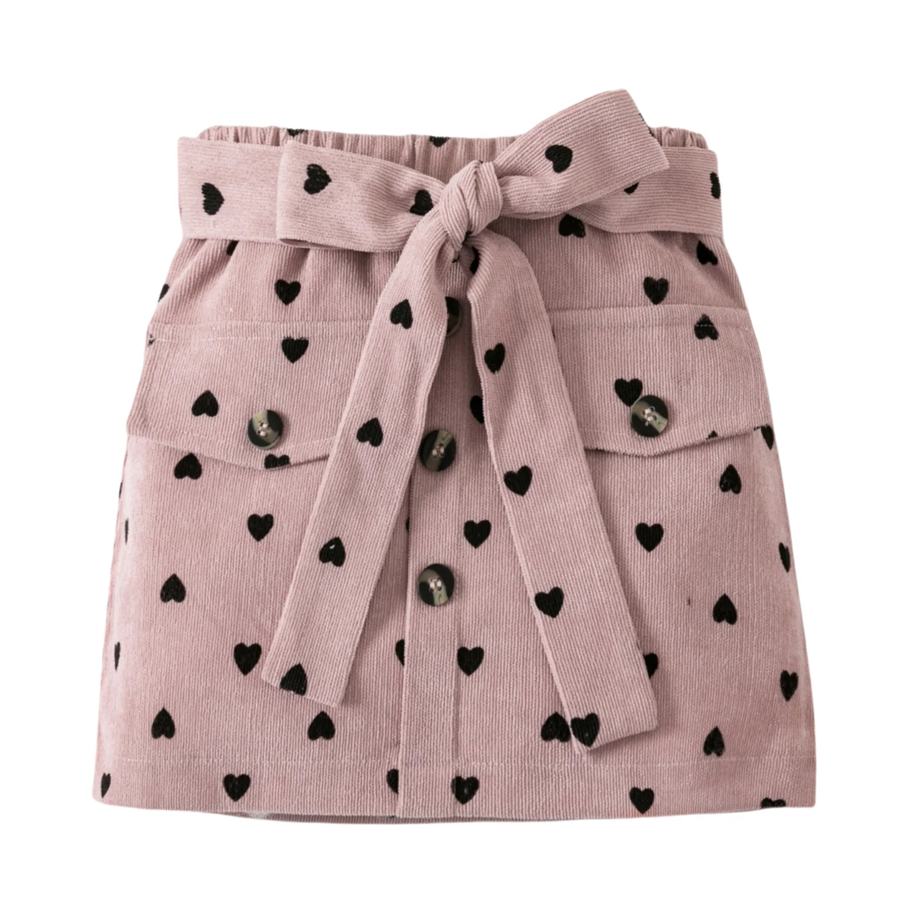 Girls pink heart-shaped skirt - cute bow belt, casual and fashionable style