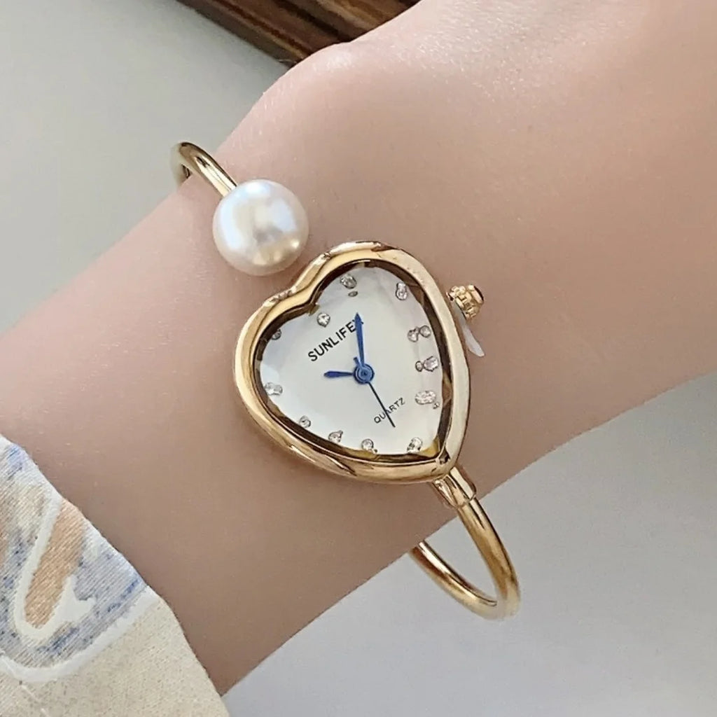 Sunlifex Women Pearl Bracelet Watches Heart DialLadies Quartz Wristwatch Fashion Femal Dropshipping Clock reloj para mujer