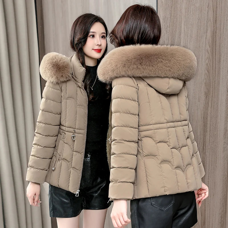 Winter 2025 New Down Jacket Women Parkas Fashion High-Quality Warm Cotton Padded Coat Ladies Short Overcoat Hooded Overwear Tops